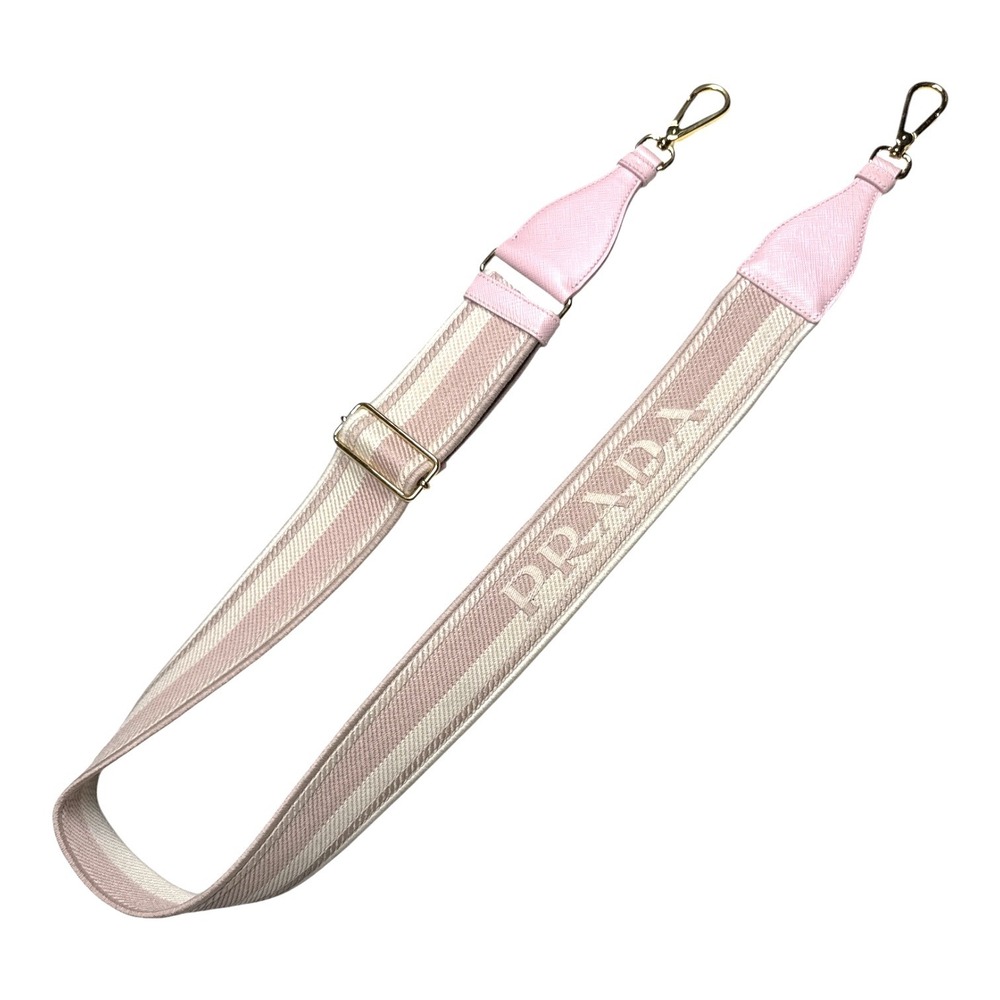 Prada Alabastro Pink Talco White Jacquard Logo Adjustable Handbag Strap 1TY005